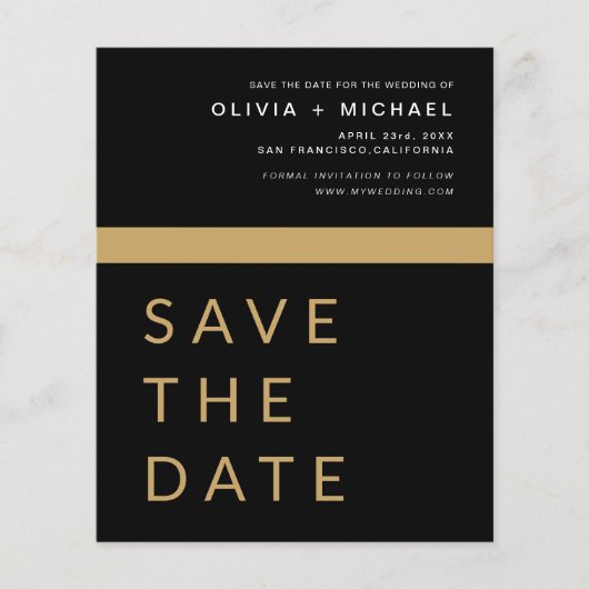Budget Black Gold Save the Date Elegant (Vorderseite)