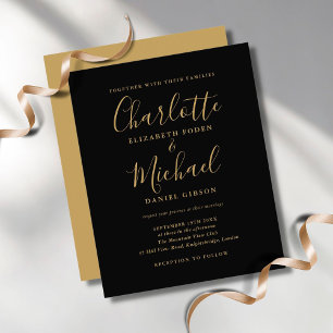 Budget Black Gold Schrift Hochzeitseinladung