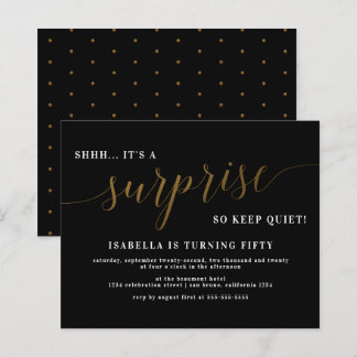 Budget Black & Gold Script Überraschung Geburtstag