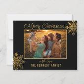 Budget Black Gold Snowflake Merry Christmas Photo Mitteilungskarte (Vorderseite)
