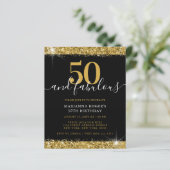 Budget Black Gold Sparkle 50. Geburtstag Einladung (Stehend Vorderseite)