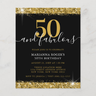 Budget Black Gold Sparkle 50. Geburtstag Einladung