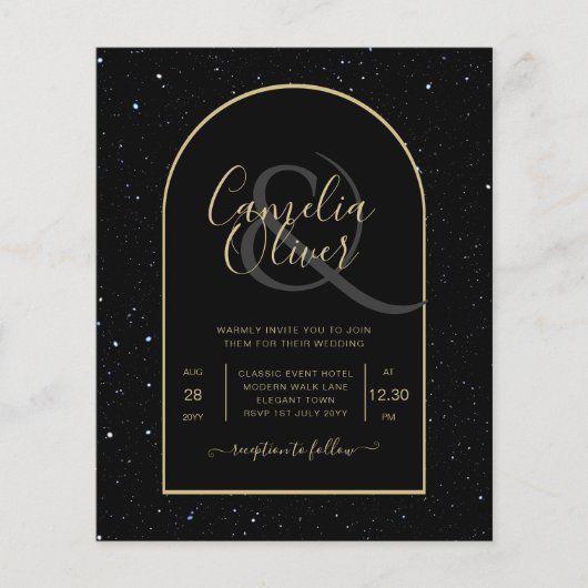 BUDGET BLACK GOLD Starry Night Wedding EINLADEN Flyer (Vorne)