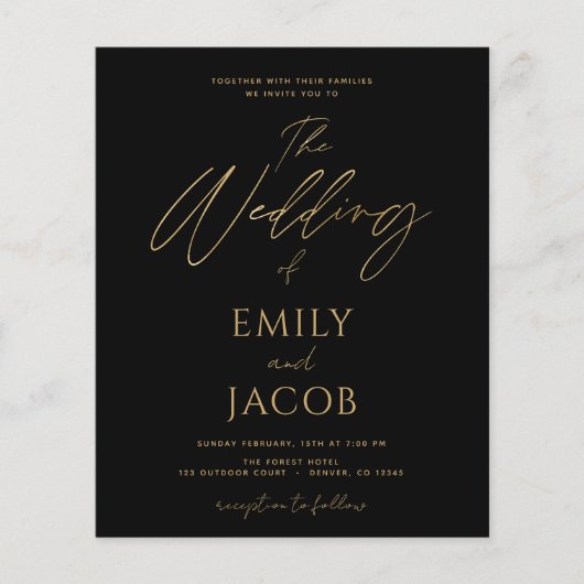 Budget Black Gold Wedding Moderne Typografie Flyer (Vorne)