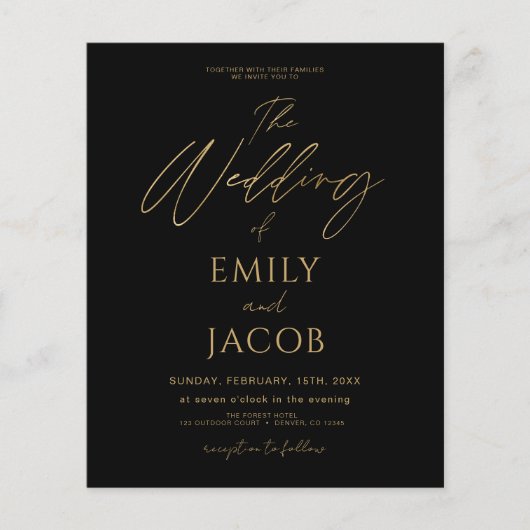 Budget Black Gold Wedding QR Code Foto Script (Vorderseite)