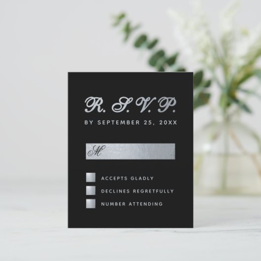 Budget Black Imitats Silver Calligraphy Wedding RS (Stehend Vorderseite)
