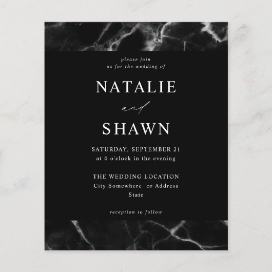 Budget Black Marble Wedding Flyer (Vorne)