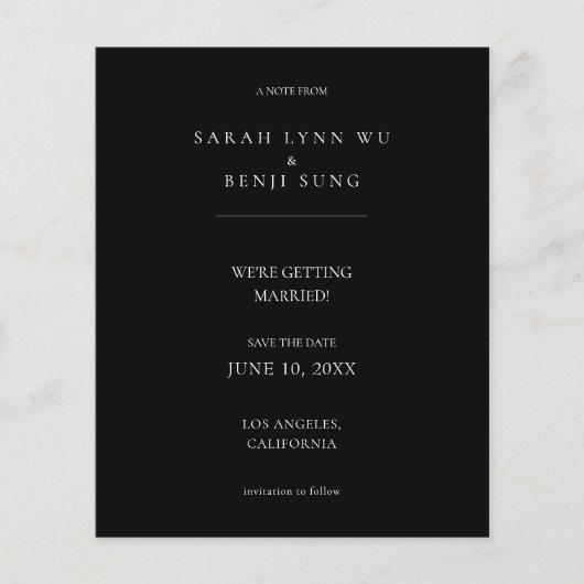 Budget Black Minimalistisch Mod 2V2 Save the Date Flyer (Vorne)