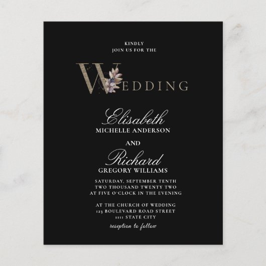 Budget Black Modern Orchide Wedding Flyer (Vorderseite)