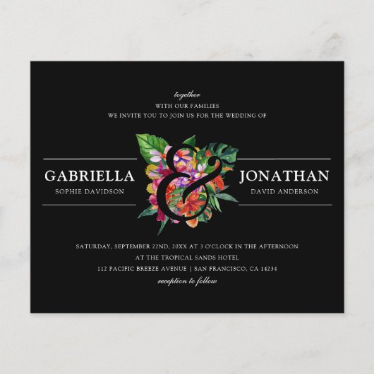 Budget Black Modern Tropical Bouquet Wedding (Vorderseite)