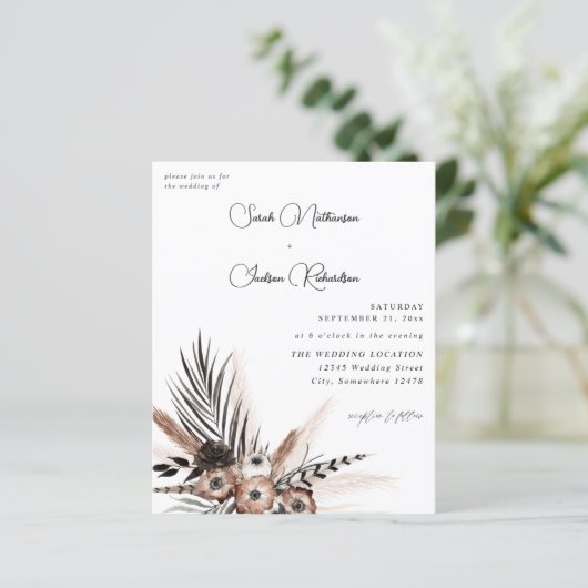 Budget Black & Natural Floral Boho Hochzeit (Stehend Vorderseite)