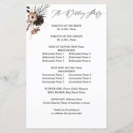 Budget Black &NaturalFloral Boho Wedding Program M (Rückseite)