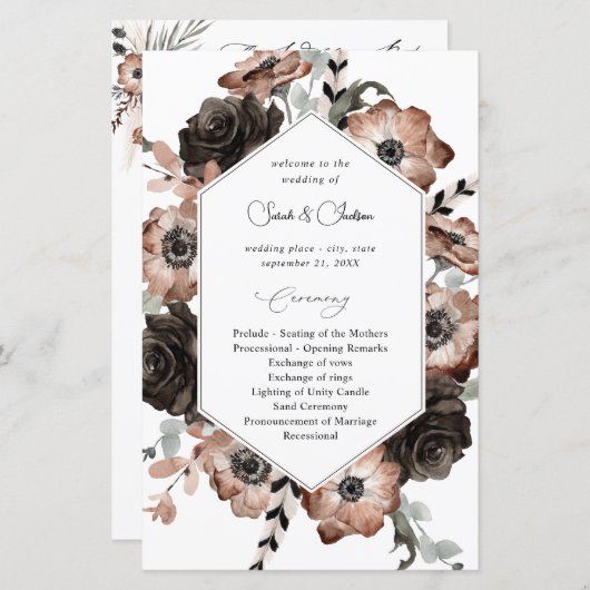 Budget Black &NaturalFloral Boho Wedding Program M (Vorne/Hinten)