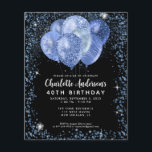 Budget Black Navy Blue Glitzer Balloon Geburtstag Flyer<br><div class="desc">Modern Glam Navy Blue Black Silver Glitzer Sparkle Ballon Elegant Stilvolle Geburtstagseinladung</div>