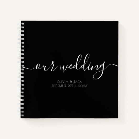 Budget Black Our Wedding Script Gästebuch Notizblock (Vorderseite)