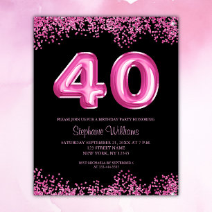 Budget Black Pink Glitzy 40. Geburtstag Party Flye Flyer