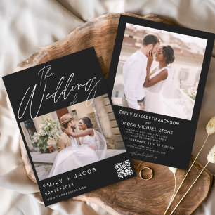 Budget Black QR Code Foto Hochzeitseinladung