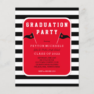 Budget Black  Red Flag Striped Graduation Party Flyer