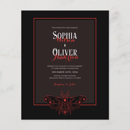 Budget Black&Red Gothic QR-Code Einladung (Vorderseite)