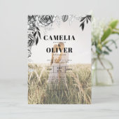 Budget Black Rose FOTO OVERLAY Hochzeit Einladung (Stehend Vorderseite)