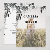 Budget Black Rose FOTO OVERLAY Hochzeit Einladung (Vorne/Hinten)