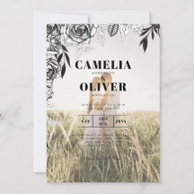 Budget Black Rose FOTO OVERLAY Hochzeit Einladung