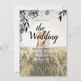 Budget Black Rose FOTO OVERLAY Hochzeit Einladung