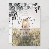 Budget Black Rose FOTO OVERLAY Hochzeit Einladung (Vorne/Hinten)