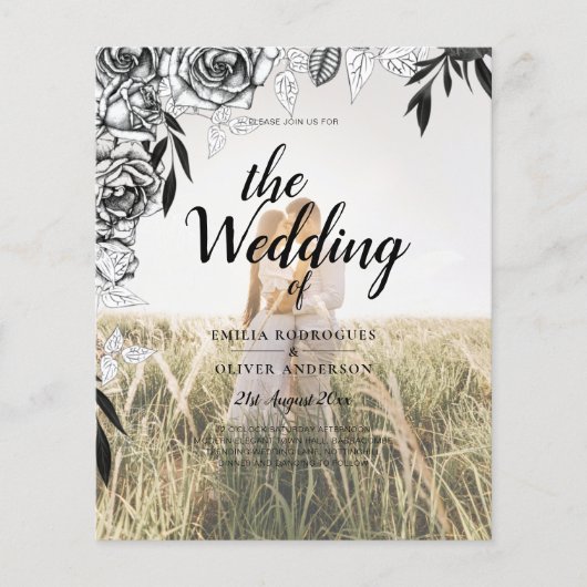 Budget Black Rose FOTO OVERLAY Hochzeit Einladung Flyer (Vorne)