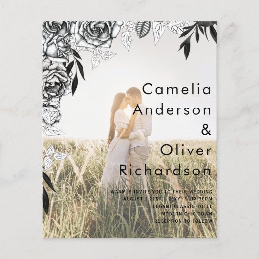 Budget Black Rose FOTO OVERLAY Hochzeit Einladung Flyer (Vorne)