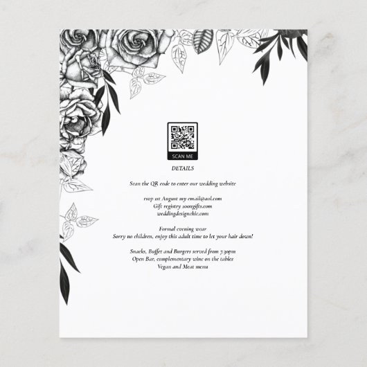Budget Black Rose FOTO OVERLAY Hochzeit Einladung Flyer (Hinten)
