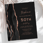 Budget Black Rose Gold Agate Dark 50. Geburtstag<br><div class="desc">Die links Kulisse dieses eleganten,  modernen 50. Geburtstagsfeiers besticht durch eine schwarze Aquarellwand,  die mit dem Glitzer der Rose Gold Imitats bestickt wurde. Der anpassbare Text kombiniert Rose-farbene Handschrift,  Copperplate und kursiv Schriftart auf einem schwarzen Hintergrund. Auf der Rückseite ist ein passendes goldenes Design in Schwarz und Rose.</div>