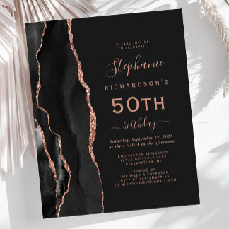 Budget Black Rose Gold Agate Dark 50. Geburtstag