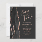 Budget Black Rose Gold Agate Dark Save the Date (Vorderseite)