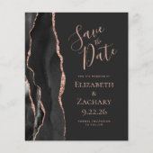 Budget Black Rose Gold Agate Dark Save the Date (Vorderseite)