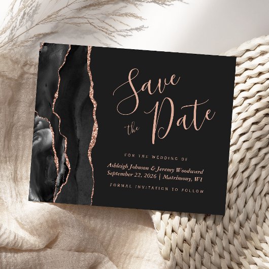 Budget Black Rose Gold Agate Dark Save the Date
