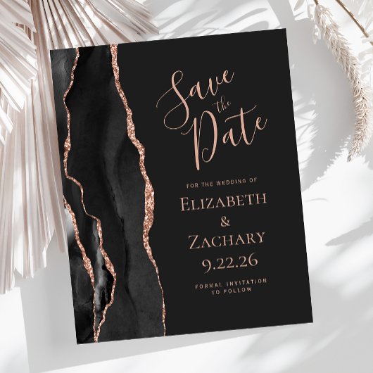 Budget Black Rose Gold Agate Dark Save the Date