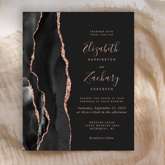 Budget Black Rose Gold Agate Dark Wedding