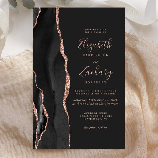Budget Black Rose Gold Agate Dark Wedding