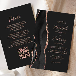 Budget Black Rose Gold Agate Dunkel QR Code Hochze