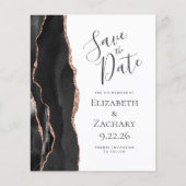 Budget Black Rose Gold Agate Save the Date (Vorderseite)