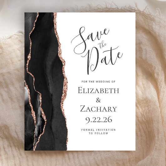 Budget Black Rose Gold Agate Save the Date
