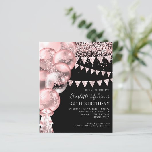 Budget Black Rose Gold Ballon jedes Alter Geburtst (Stehend Vorderseite)