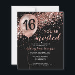 Budget Black Rose Gold Ballon Sweet 16. Geburtstag<br><div class="desc">Moderner Eleganter Glam Black Pink Rose Gold Glitzer Sparkle Ballon Jedes Alter Erwachsene Einladung Geburtstag</div>