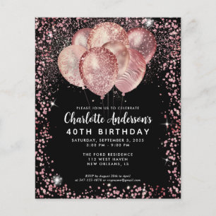 Budget Black Rose Gold Glitzer Ballon Geburtstag Flyer