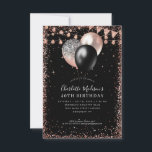 Budget Black Rose Gold Glitzer Ballon Geburtstag Mitteilungskarte<br><div class="desc">Moderne elegante Schwarz Rosa Rosa Glitzer Streichelleuchten Beleuchtung Beleuchtung jedes Alter Geburtstag</div>