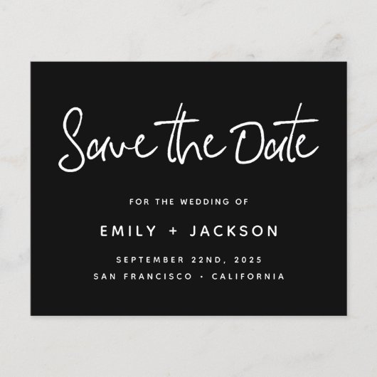 Budget Black Script Simple Elegant Save the Date Flyer (Vorne)