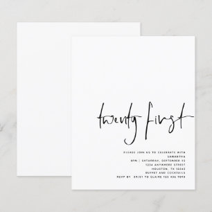 Budget Black Script White 21. Geburtstag Einladung