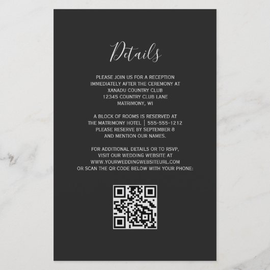 Budget Black Silver Agate Dark QR Code Hochzeit (Rückseite)