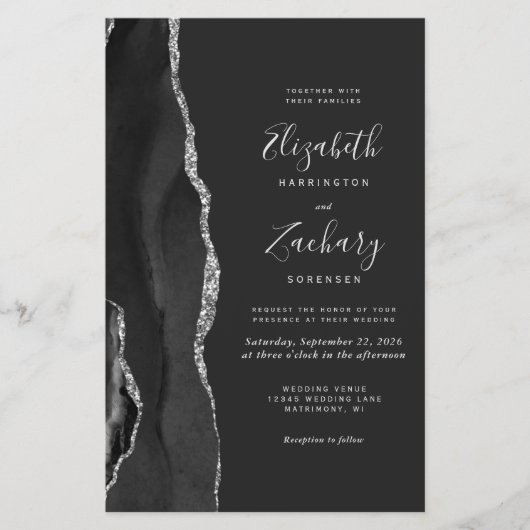 Budget Black Silver Agate Dark QR Code Hochzeit (Vorderseite)